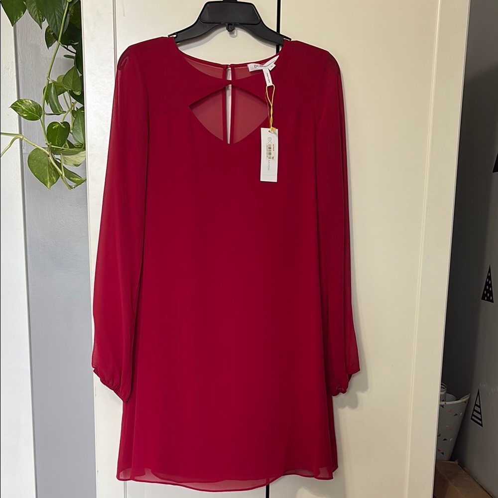 BCBGeneration Red A-line Bishop Sleeve Dress